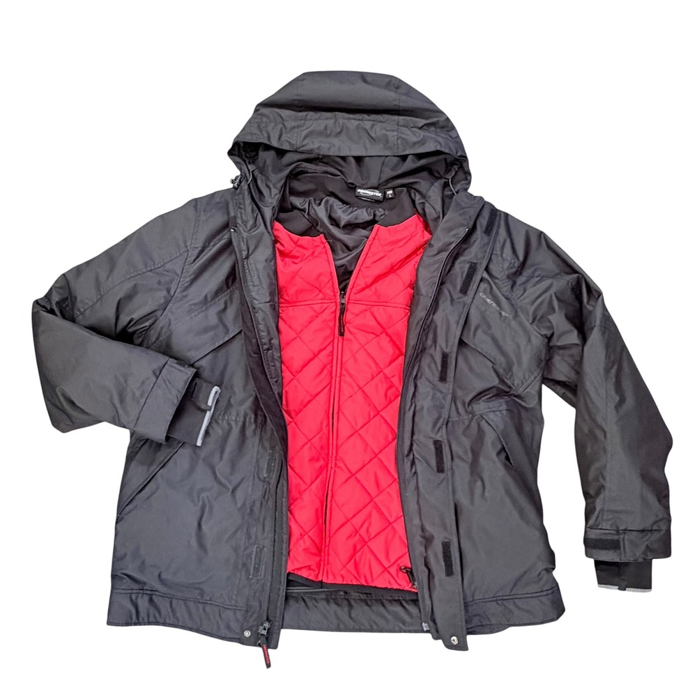 Obermeyer 3-in-1 Ski Jacket Mens L Black Red Hooded Quilted Liner Gorpcore Y2K